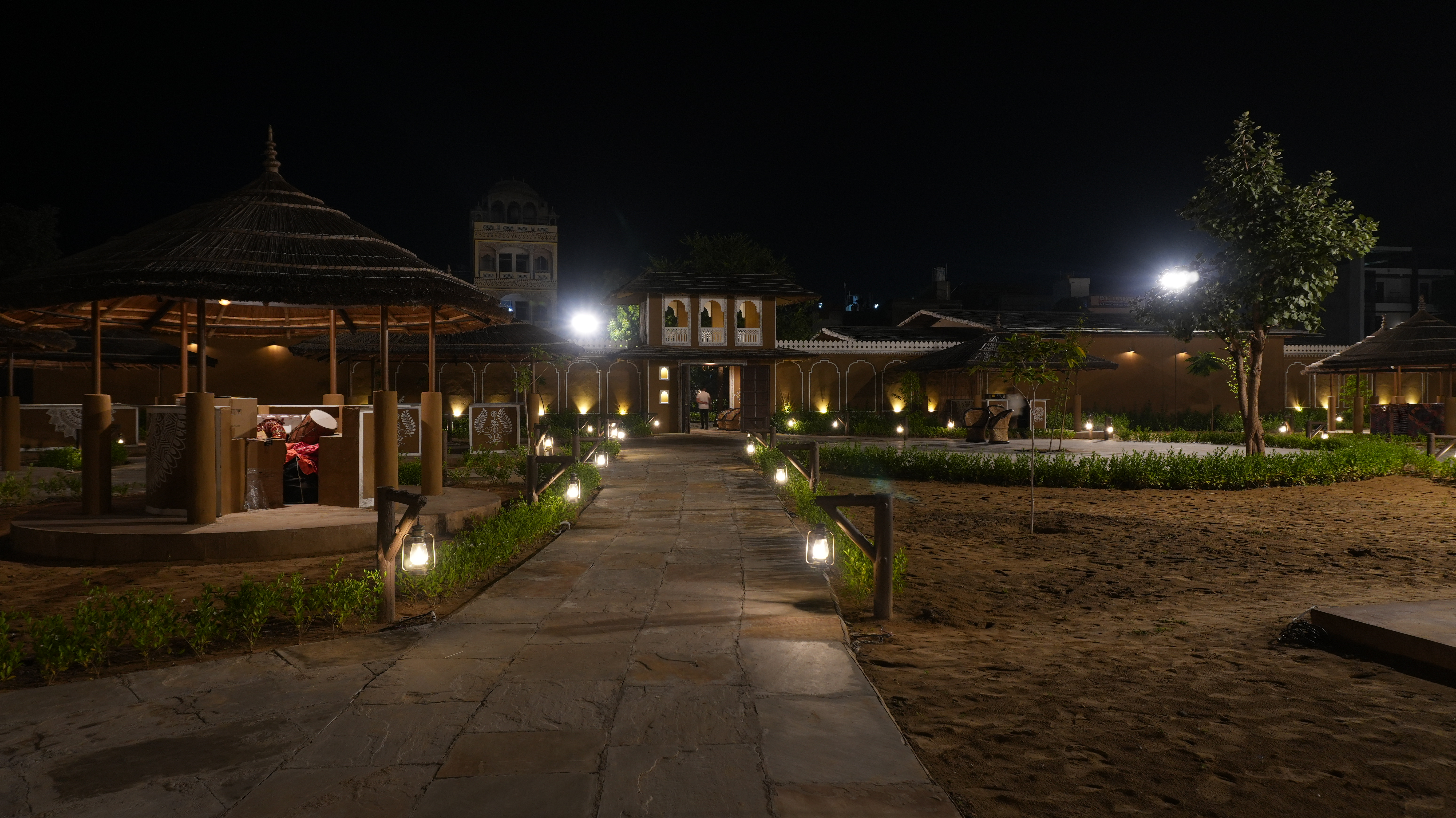Dhani ambience at dusk with warm lighting